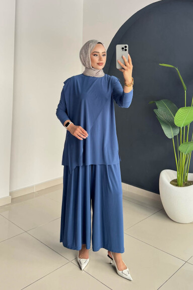 ASİMETRİK PANTOLONLU TAKIM 4214 İNDİGO - 2