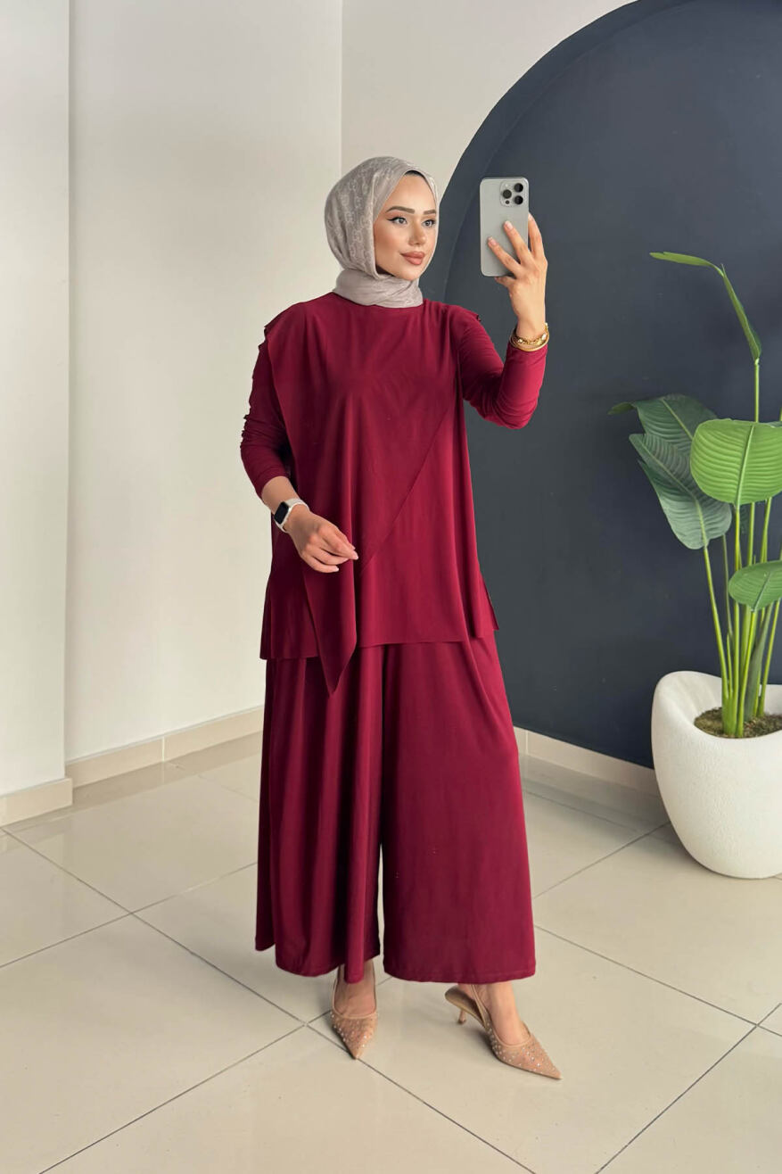 ASİMETRİK PANTOLONLU TAKIM 4214 BORDO - 2