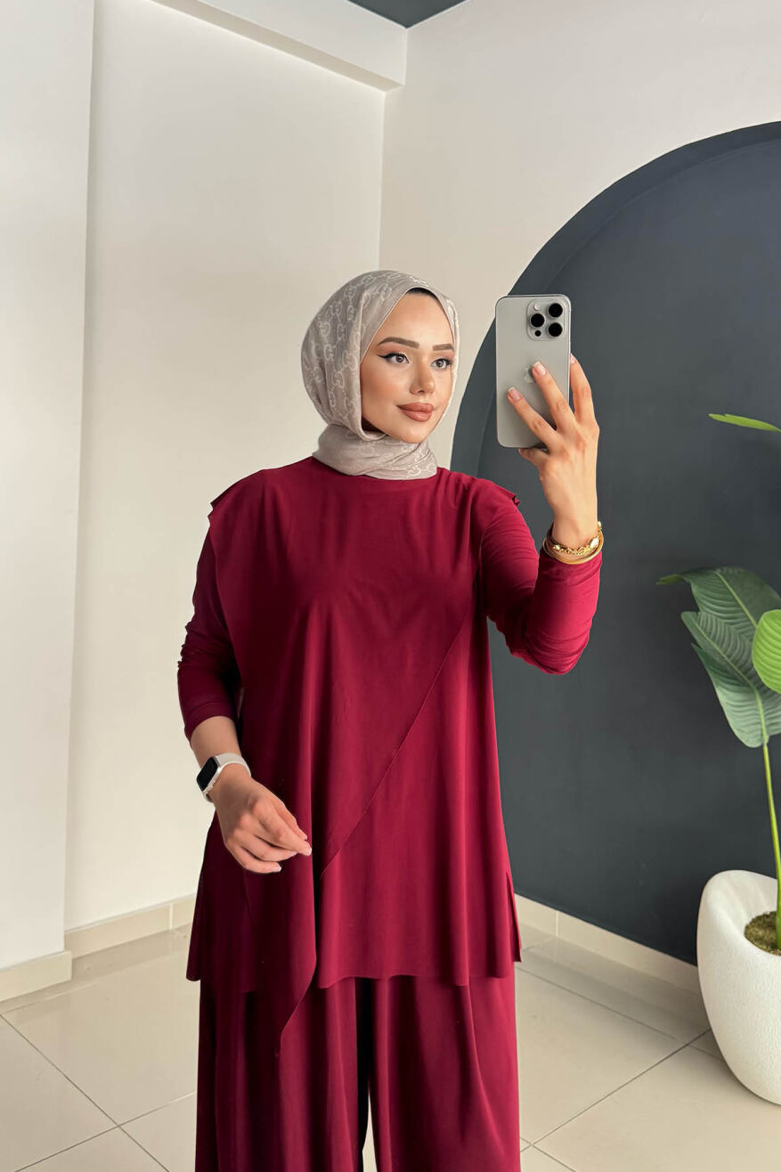 ASİMETRİK PANTOLONLU TAKIM 4214 BORDO - 3