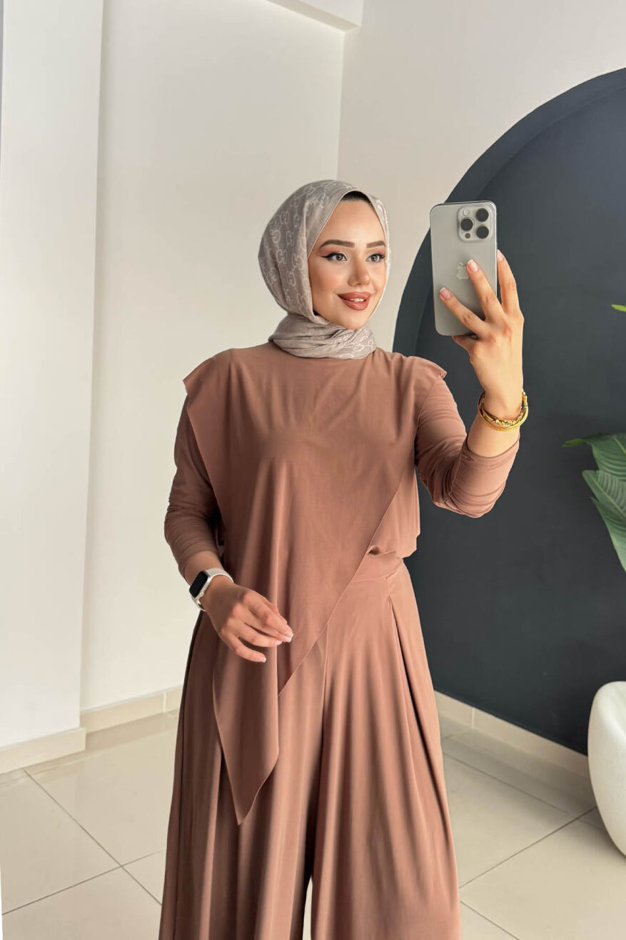 ASİMETRİK PANTOLONLU TAKIM 4214 CAMEL - 4