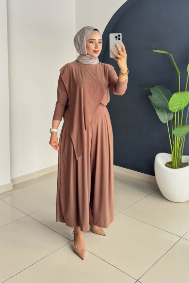 ASİMETRİK PANTOLONLU TAKIM 4214 CAMEL 