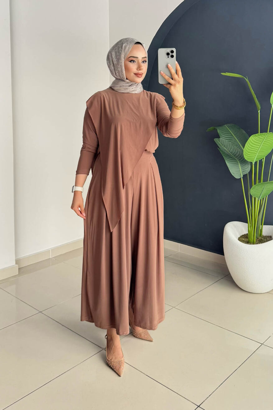 ASİMETRİK PANTOLONLU TAKIM 4214 CAMEL - 1