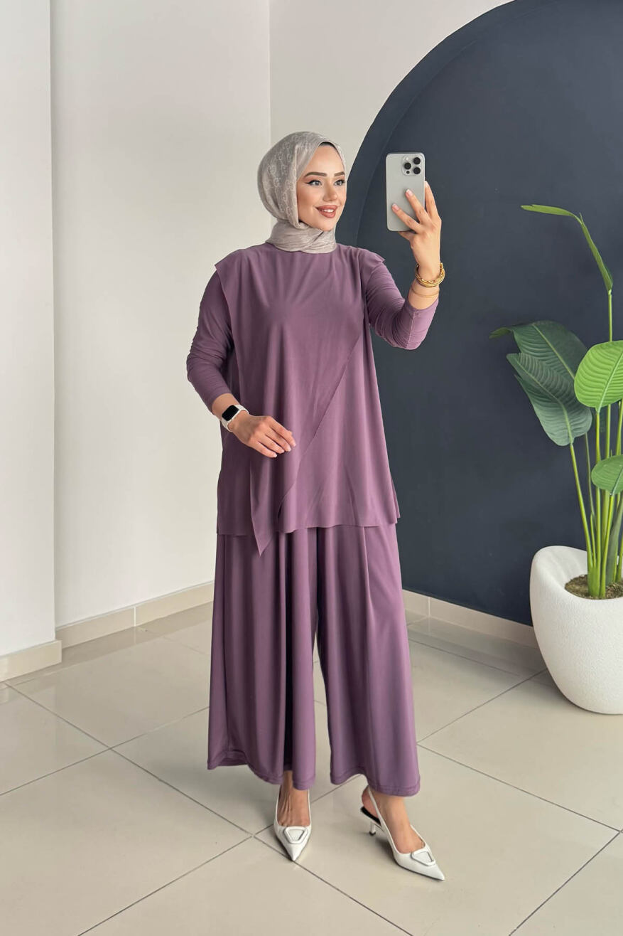 ASİMETRİK PANTOLONLU TAKIM 4214 GÜL KURUSU - 2