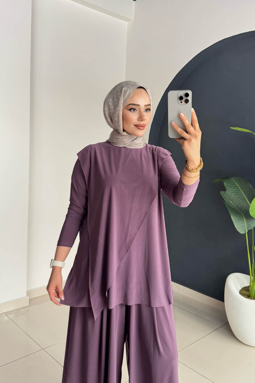 ASİMETRİK PANTOLONLU TAKIM 4214 GÜL KURUSU - 4