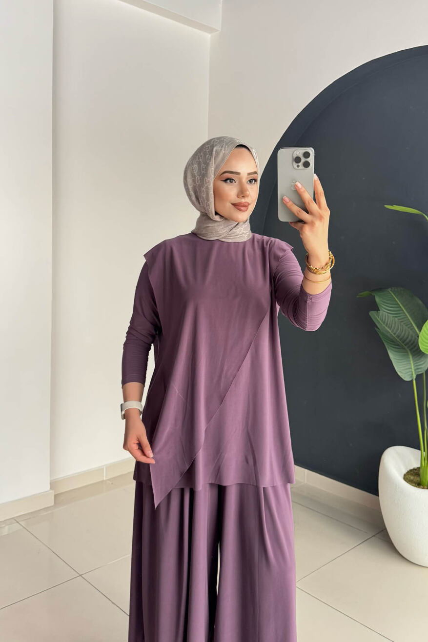 ASİMETRİK PANTOLONLU TAKIM 4214 GÜL KURUSU - 5