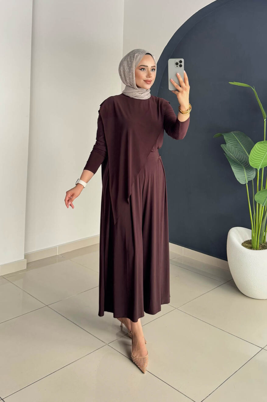 ASİMETRİK PANTOLONLU TAKIM 4214 KAHVE - 1