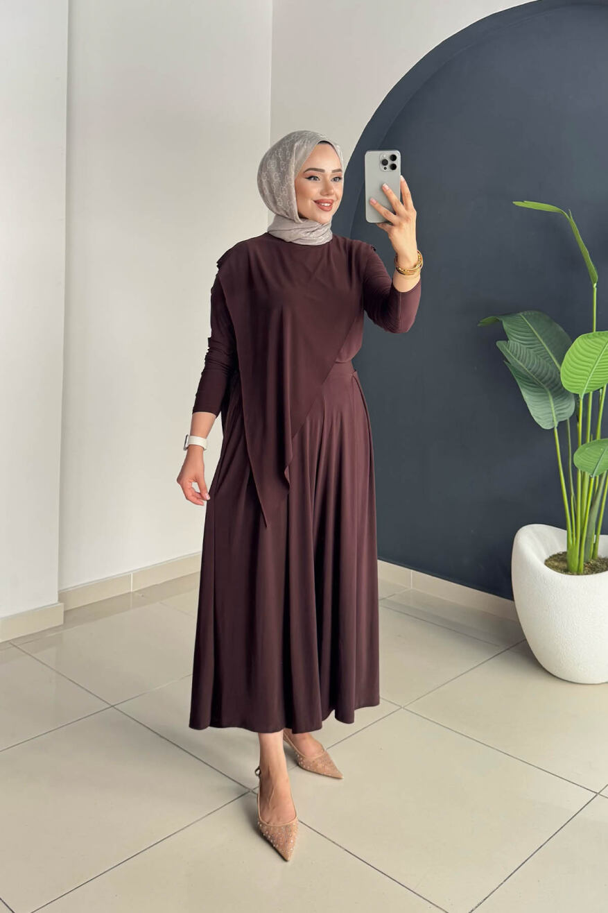 ASİMETRİK PANTOLONLU TAKIM 4214 KAHVE - 2