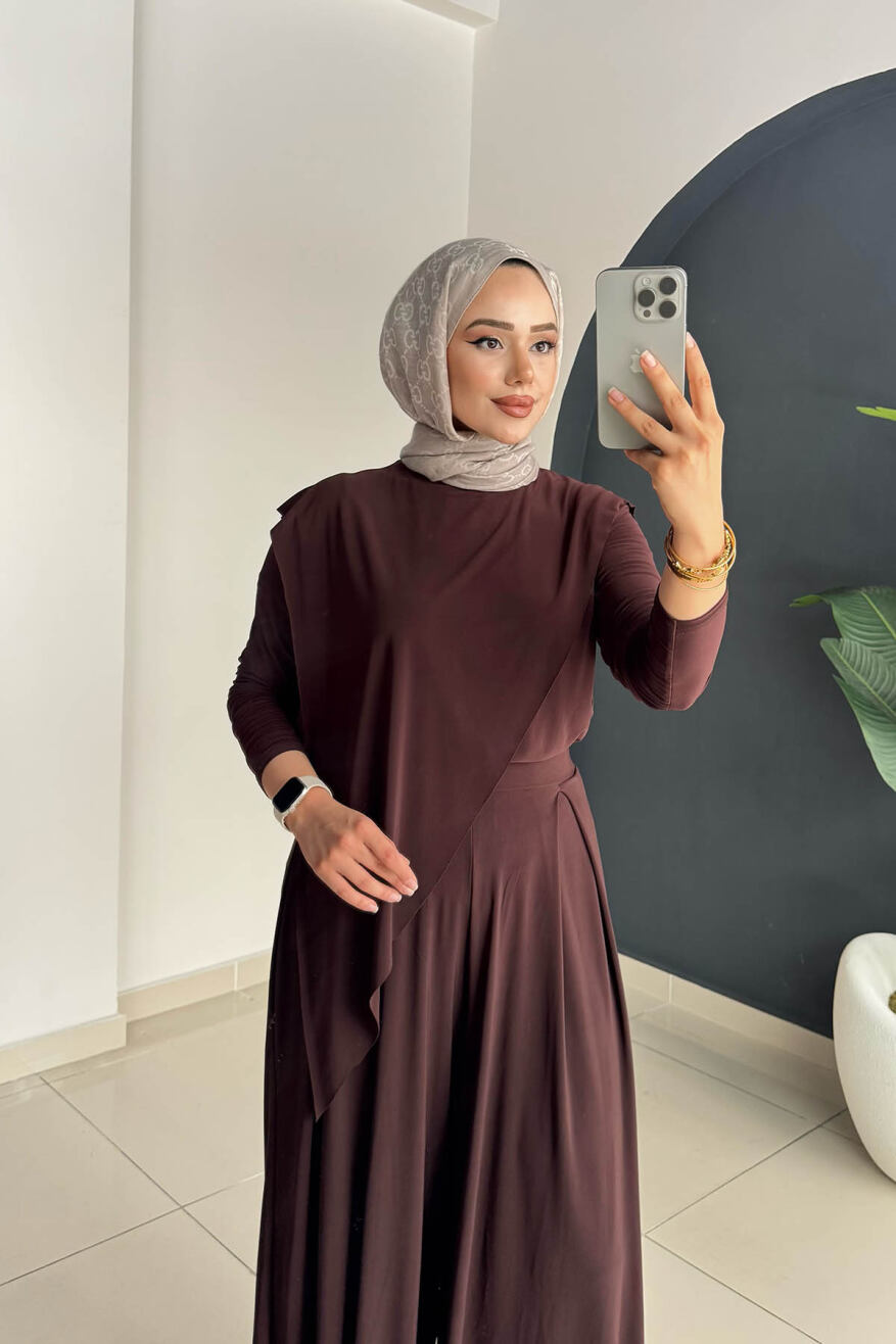 ASİMETRİK PANTOLONLU TAKIM 4214 KAHVE - 4