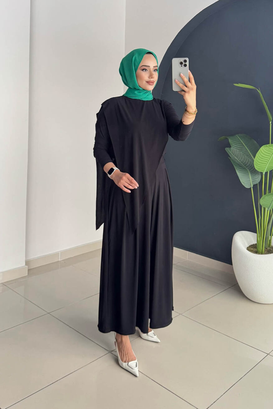 ASİMETRİK PANTOLONLU TAKIM 4214 SİYAH - 1