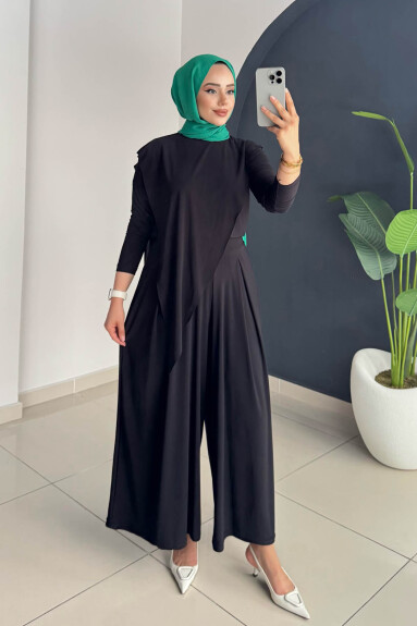 ASİMETRİK PANTOLONLU TAKIM 4214 SİYAH - 2