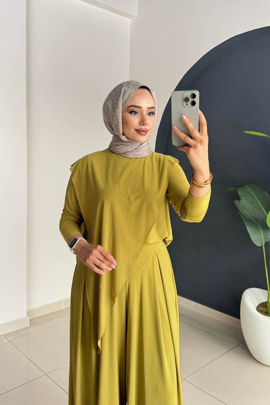 ASİMETRİK PANTOLONLU TAKIM 4214 YAĞ YEŞİLİ - 3
