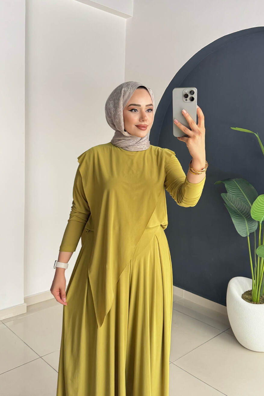 ASİMETRİK PANTOLONLU TAKIM 4214 YAĞ YEŞİLİ - 4