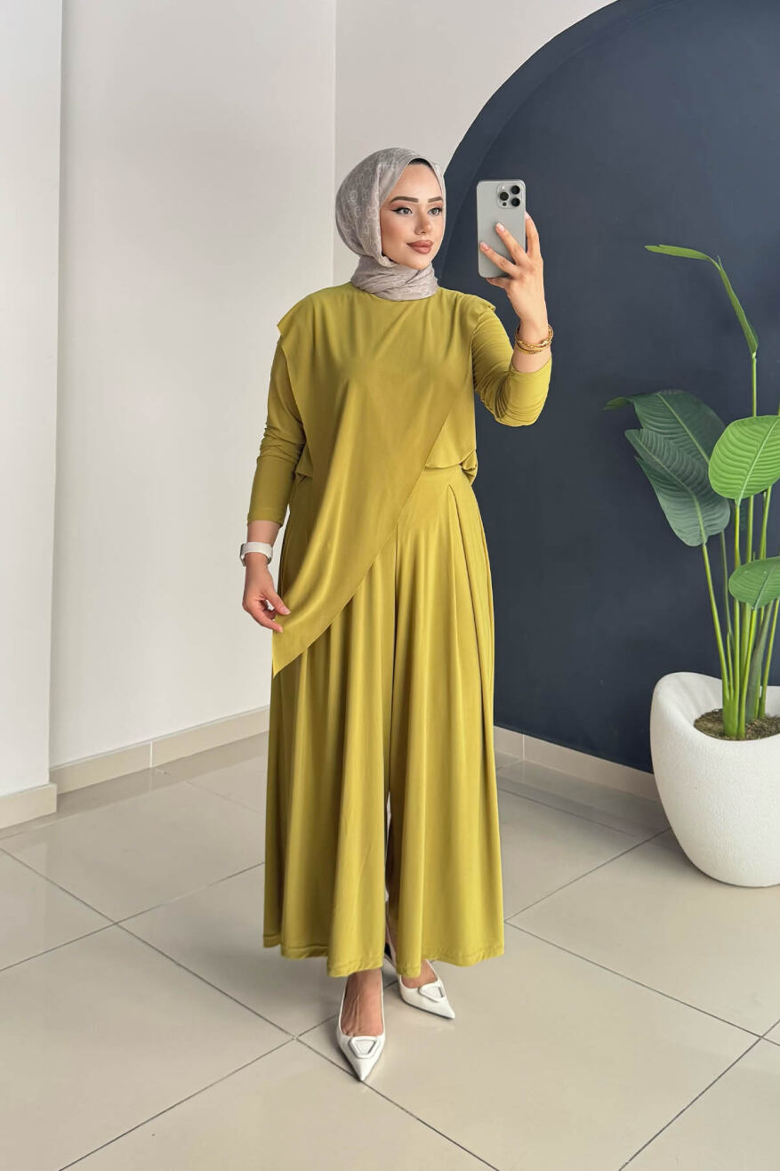 ASİMETRİK PANTOLONLU TAKIM 4214 YAĞ YEŞİLİ - 2