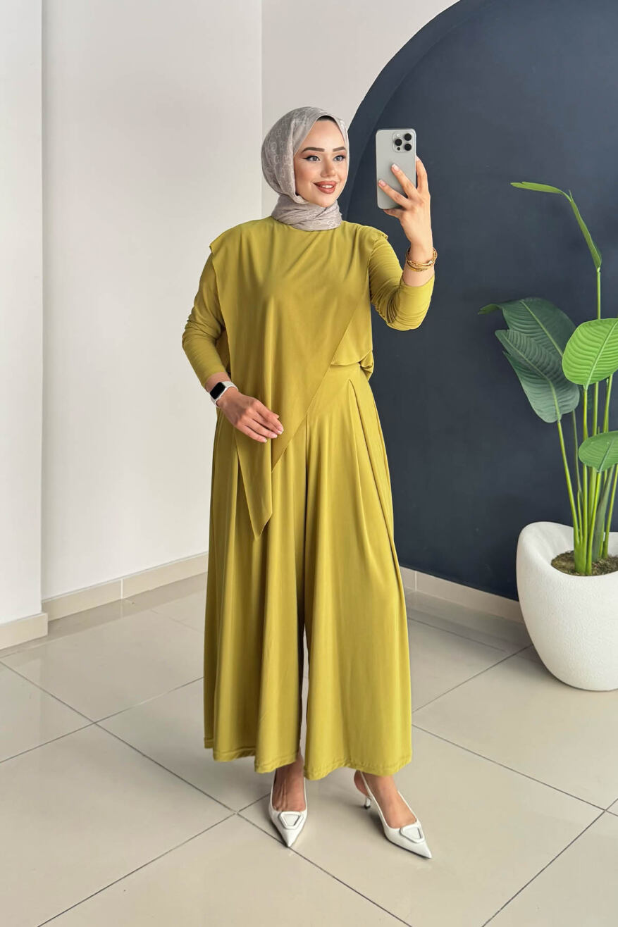 ASİMETRİK PANTOLONLU TAKIM 4214 YAĞ YEŞİLİ - 1