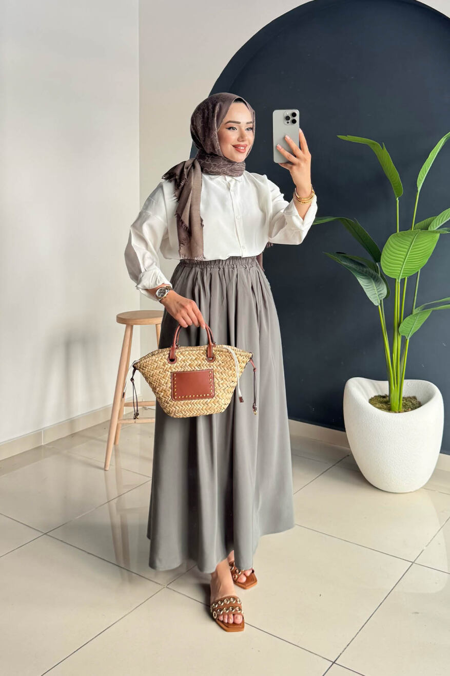 Beli Lastikli Cepli Etek 8821 Haki - 2