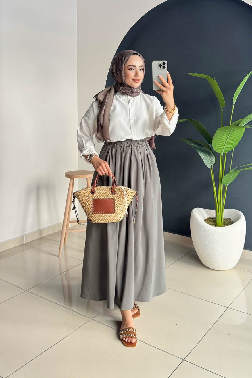 Beli Lastikli Cepli Etek 8821 Haki - 3