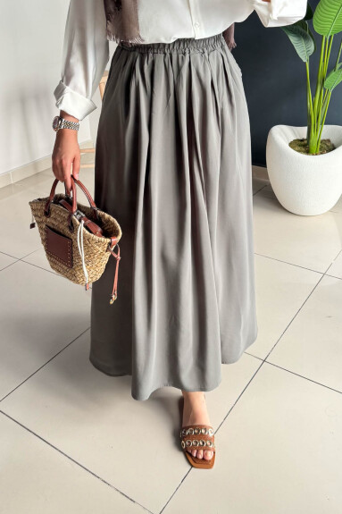 Beli Lastikli Cepli Etek 8821 Haki - 4