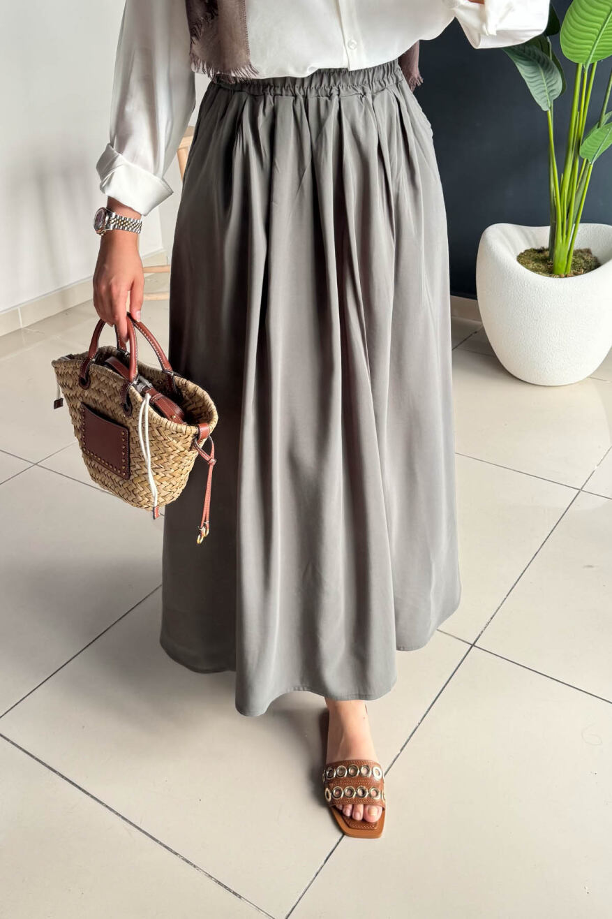 Beli Lastikli Cepli Etek 8821 Haki - 4