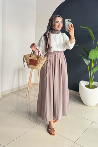 Beli Lastikli Cepli Etek 8821 Vizon - 3
