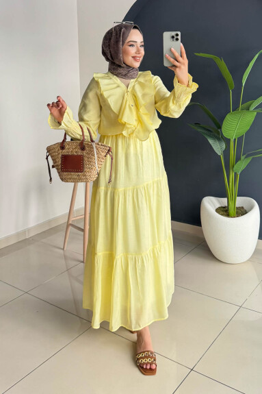 Beli Lastikli Kat Kat Uzun Etek 5213 - Sarı 