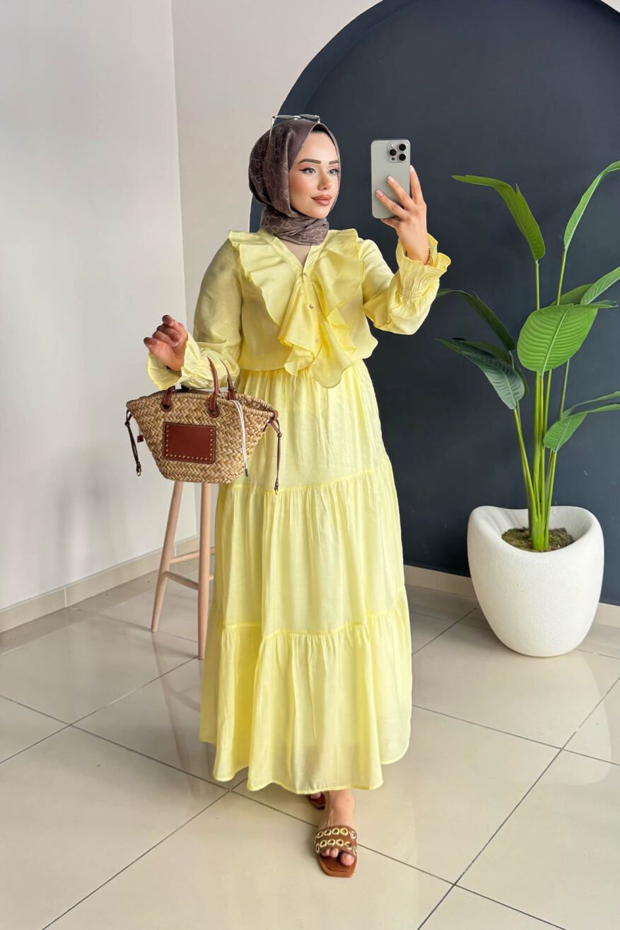Beli Lastikli Kat Kat Uzun Etek 5213 - Sarı - 2