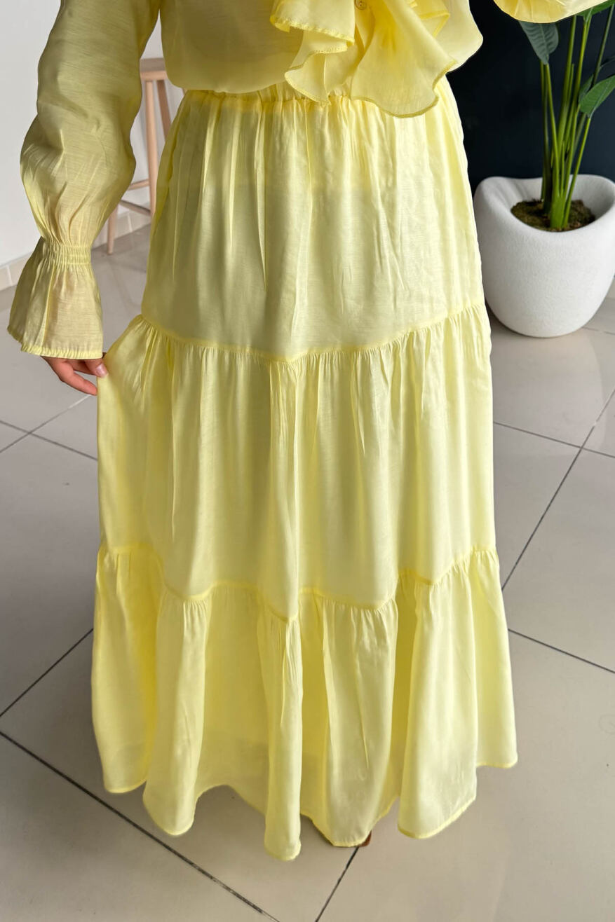 Beli Lastikli Kat Kat Uzun Etek 5213 - Sarı - 4