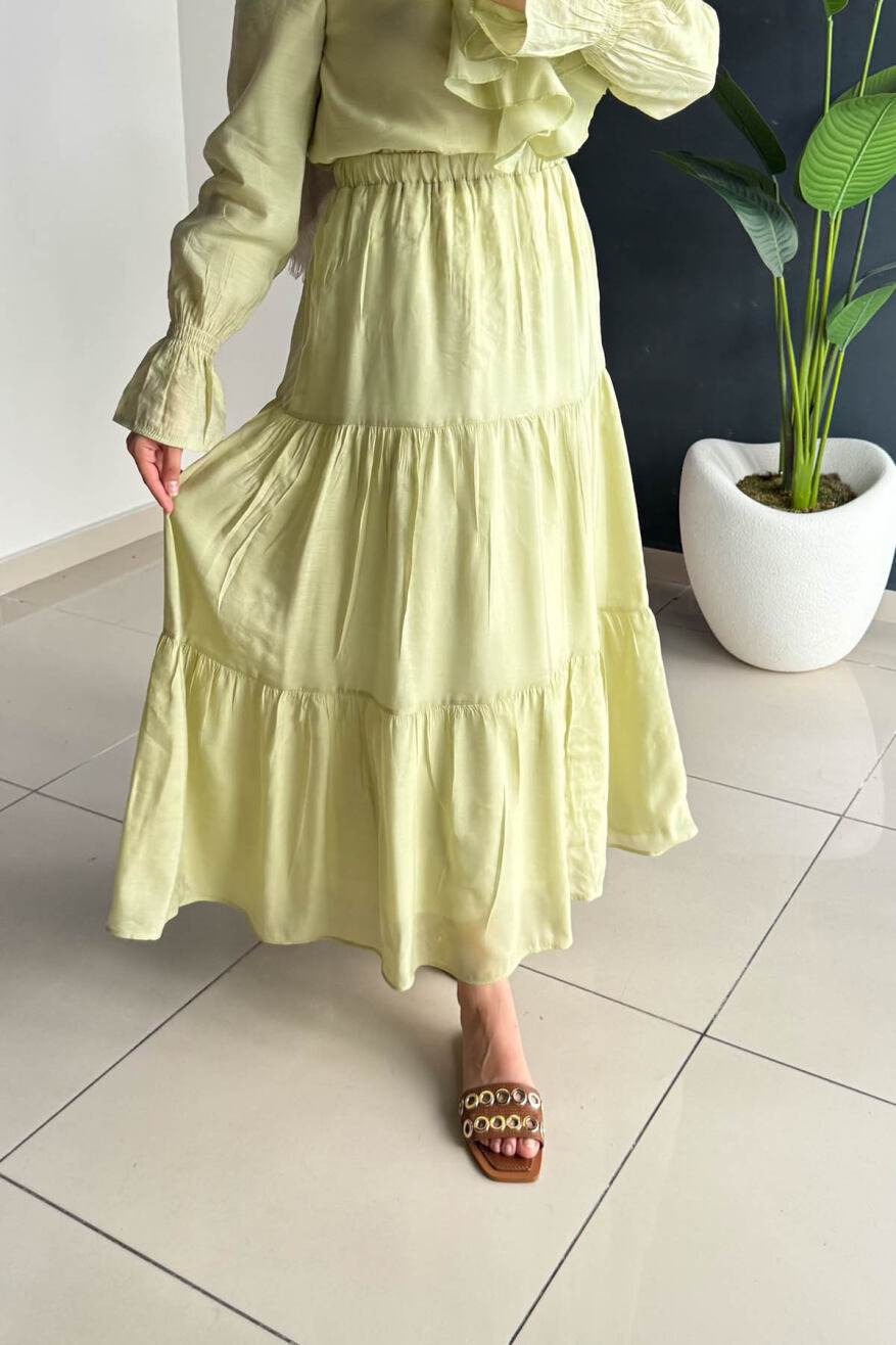 Beli Lastikli Kat Kat Uzun Etek 5213 - Yeşil - 4