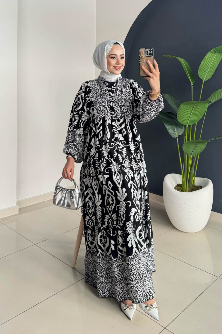 Desenli Elbise 3001 Siyah - 2