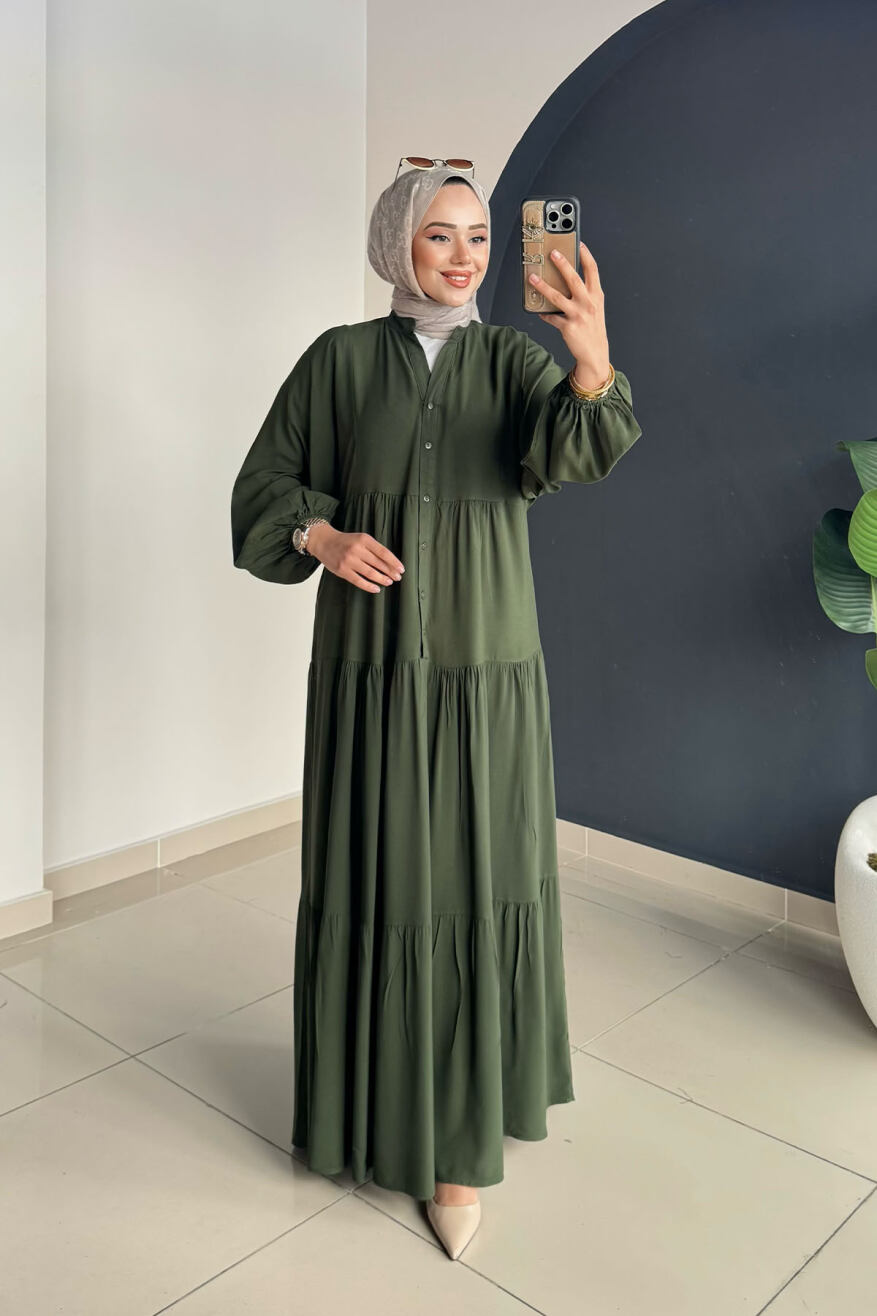 Düz Kat Kat Elbise 2061 HAKİ - 1