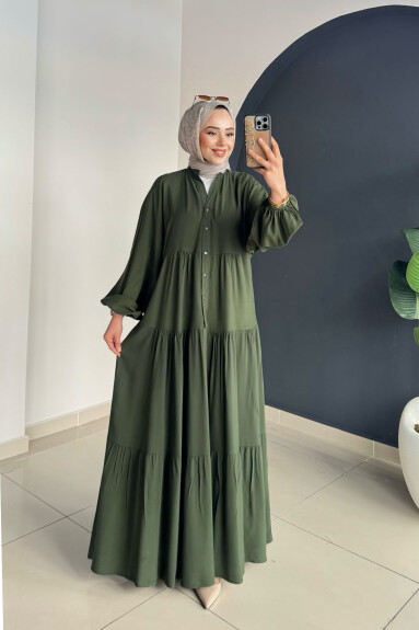 Düz Kat Kat Elbise 2061 HAKİ - 2