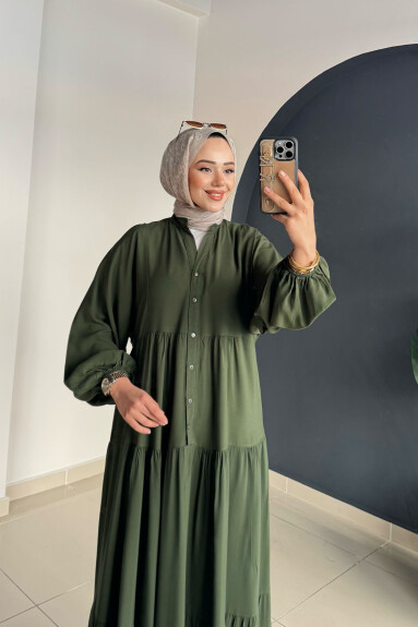 Düz Kat Kat Elbise 2061 HAKİ - 3