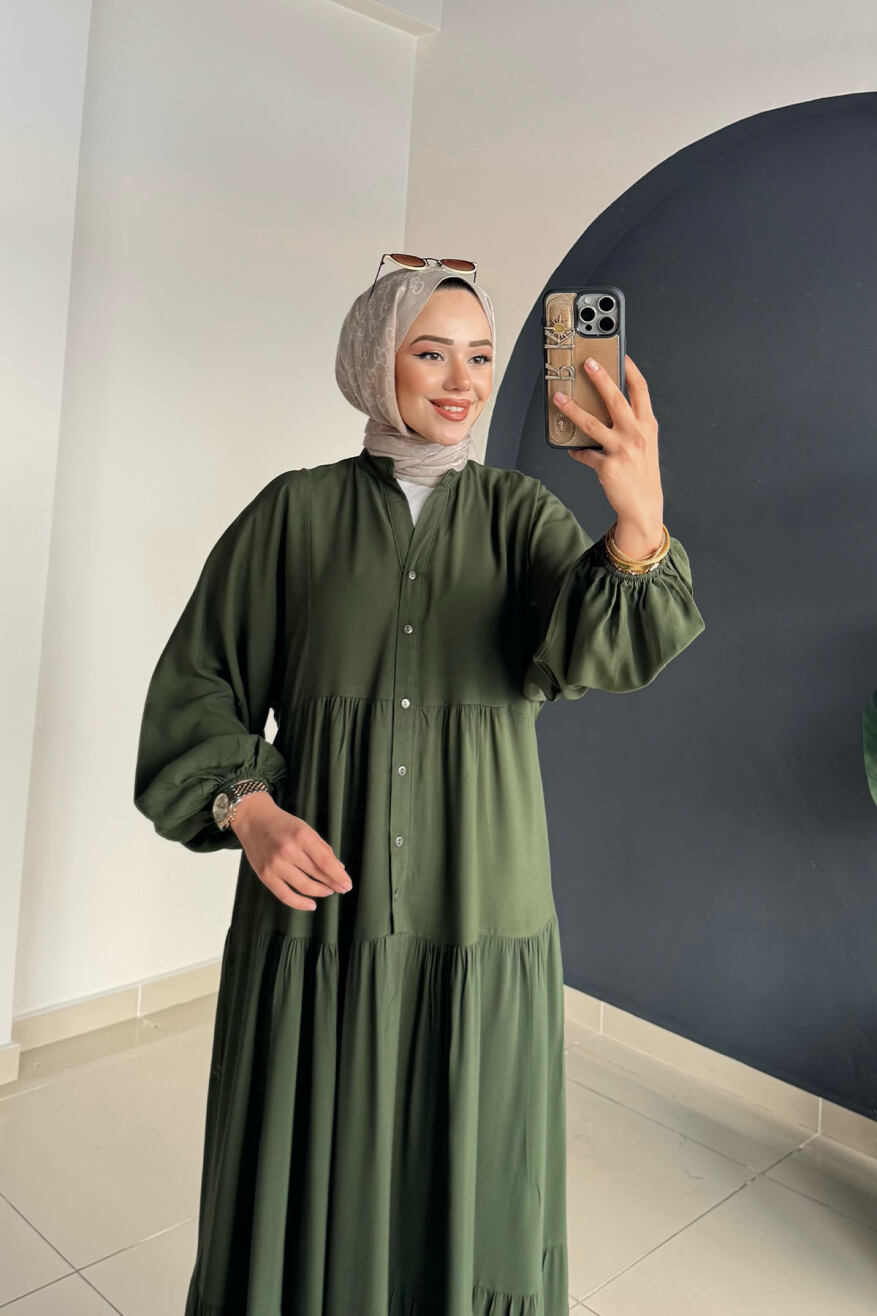 Düz Kat Kat Elbise 2061 HAKİ - 3