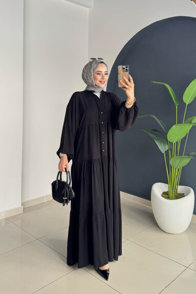 Düz Kat Kat Elbise 2061 Siyah 