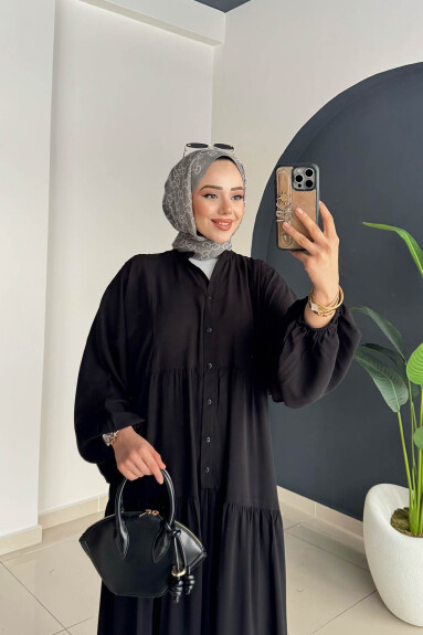Düz Kat Kat Elbise 2061 Siyah - 3