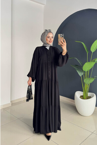 Düz Kat Kat Elbise 2061 Siyah - 2