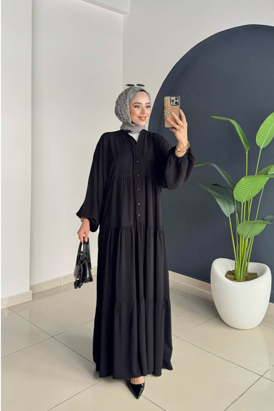Düz Kat Kat Elbise 2061 Siyah - 2