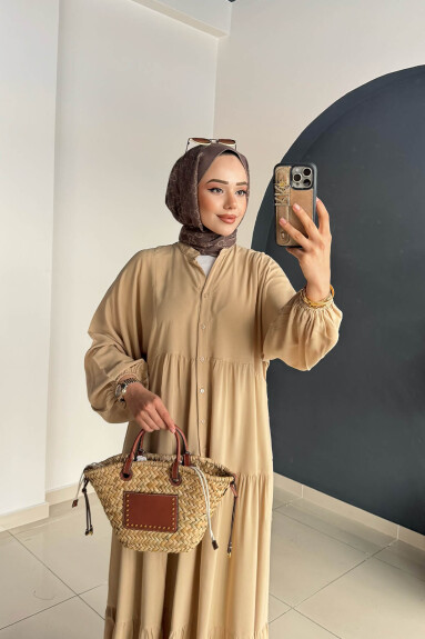Düz Kat Kat Elbise 2061 Taş - 3