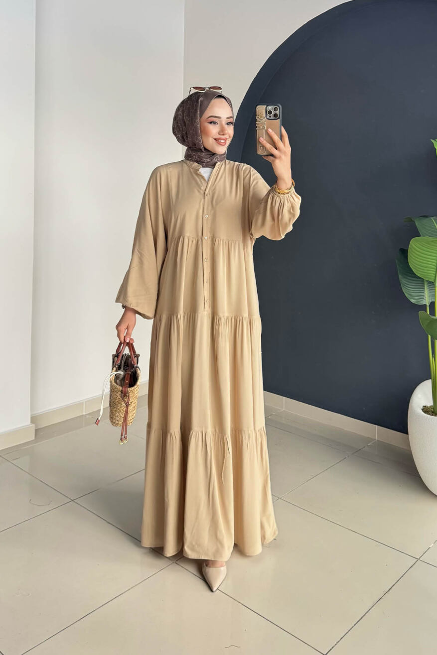 Düz Kat Kat Elbise 2061 Taş - 1