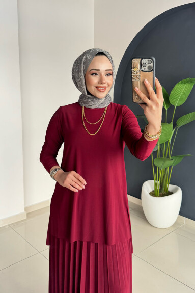 Eteği Piliseli Takım 4125 Bordo - 3