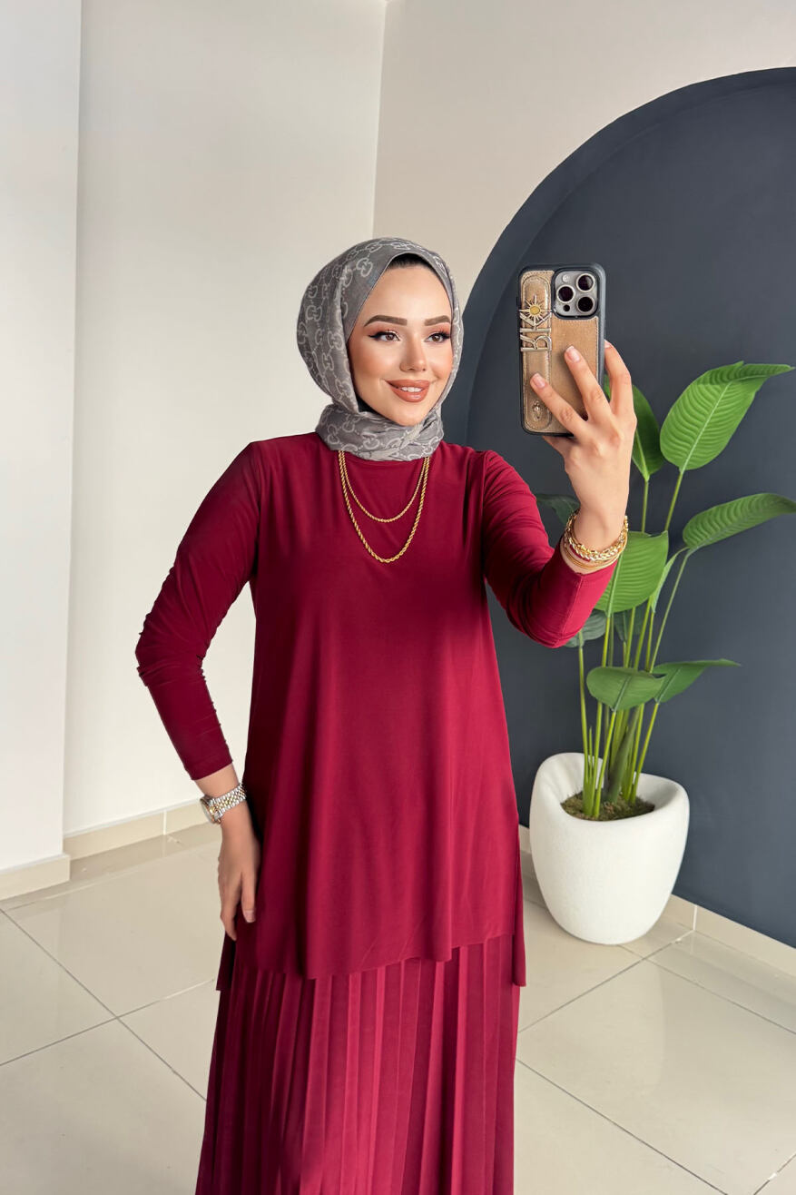 Eteği Piliseli Takım 4125 Bordo - 4