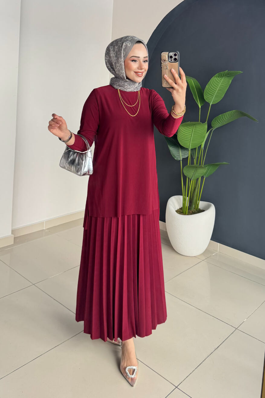 Eteği Piliseli Takım 4125 Bordo - 2