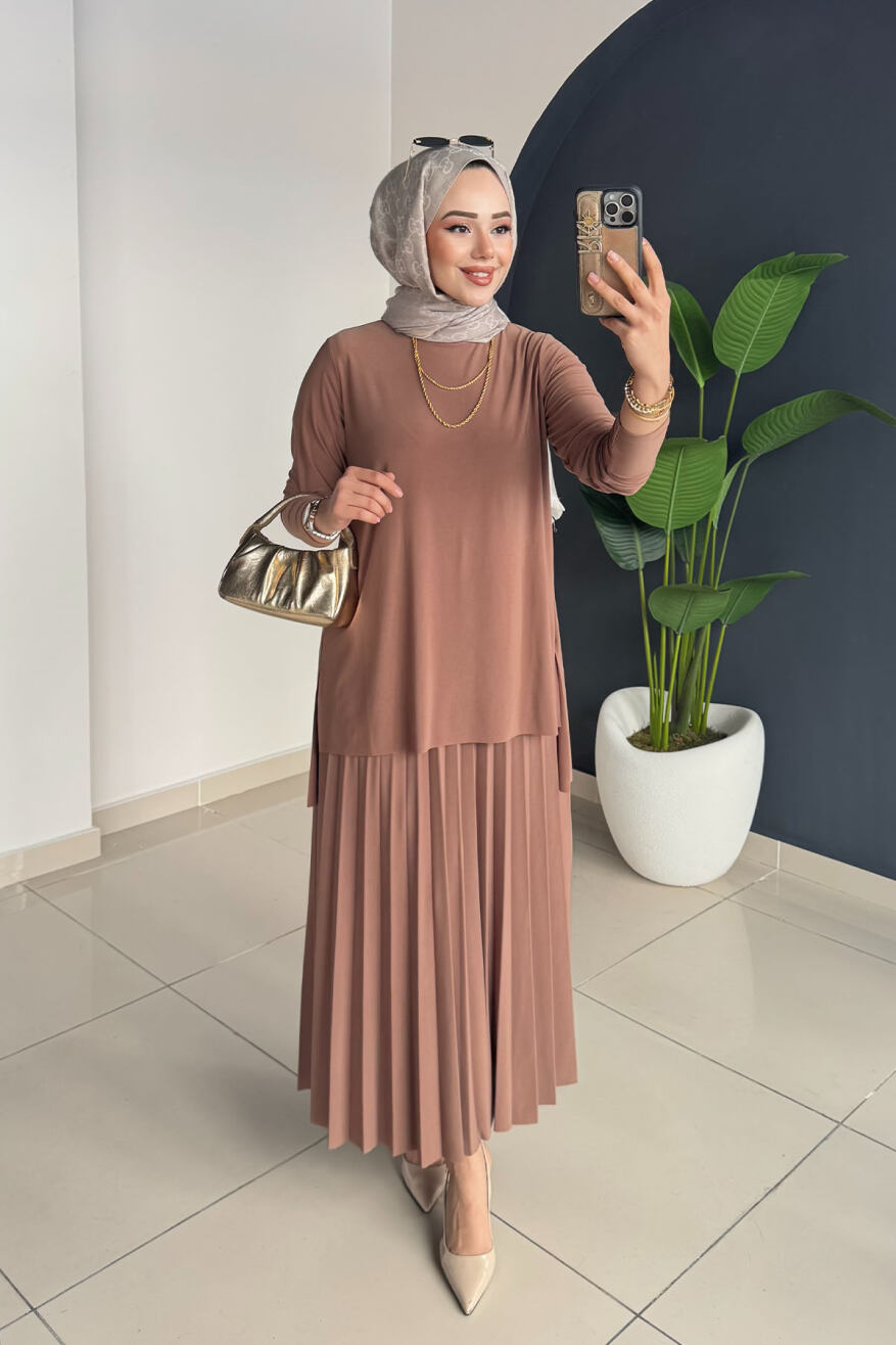Eteği Piliseli Takım 4125 Açık Kahve - 1