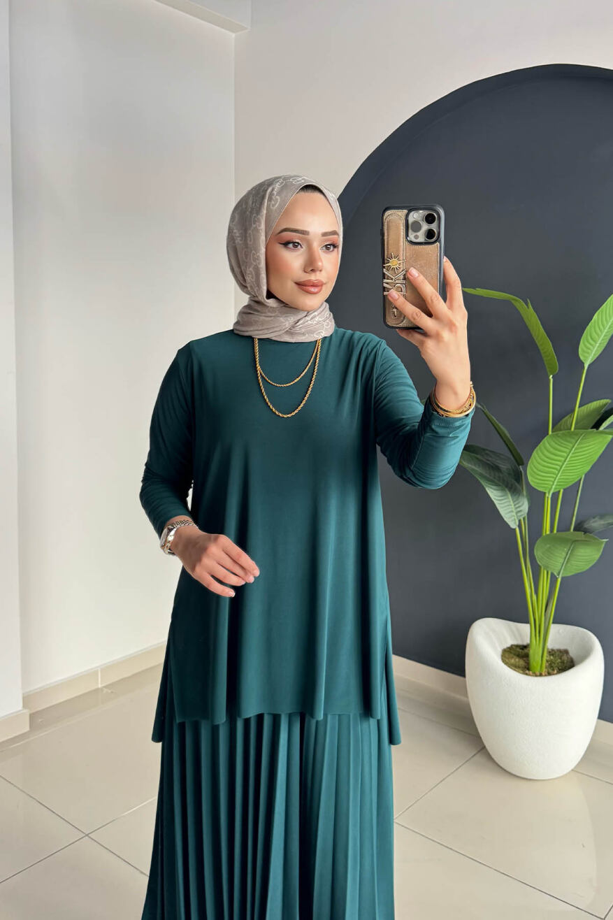 Eteği Piliseli Takım 4125 Zümrüt yeşili - 1