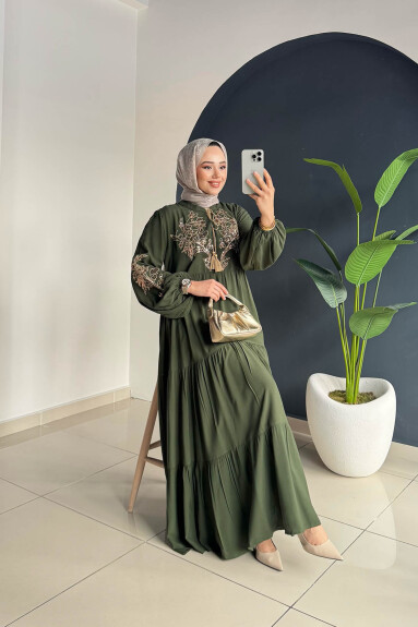Nakışlı Elbise 2065 Haki 