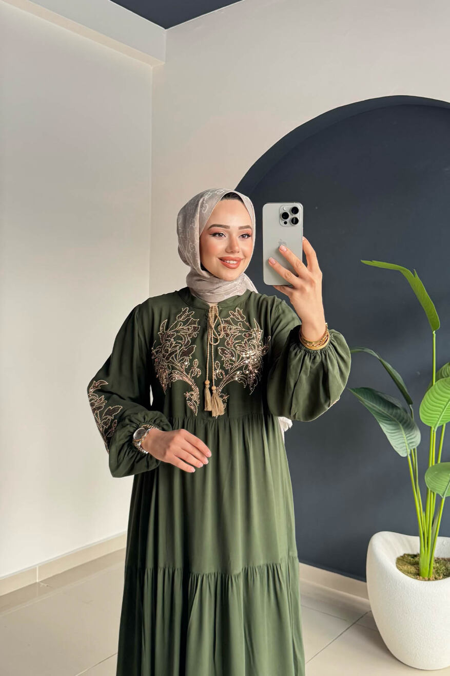 Nakışlı Elbise 2065 Haki - 2