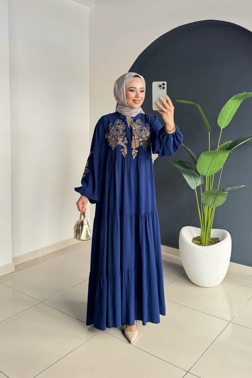 Nakışlı Elbise 2065 Lacivert - 1