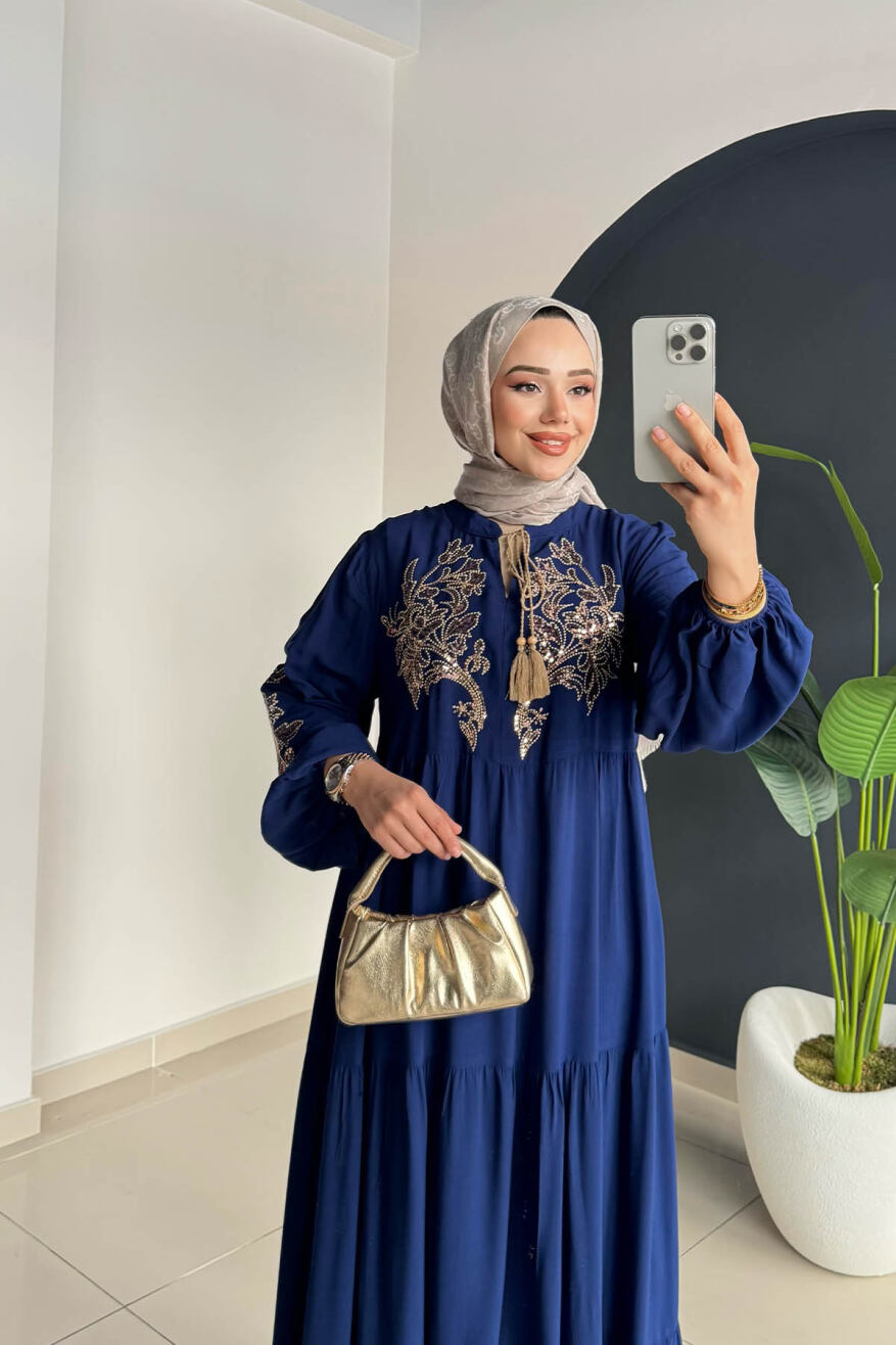 Nakışlı Elbise 2065 Lacivert - 2