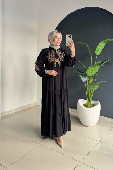 Nakışlı Elbise 2065 Siyah - 1