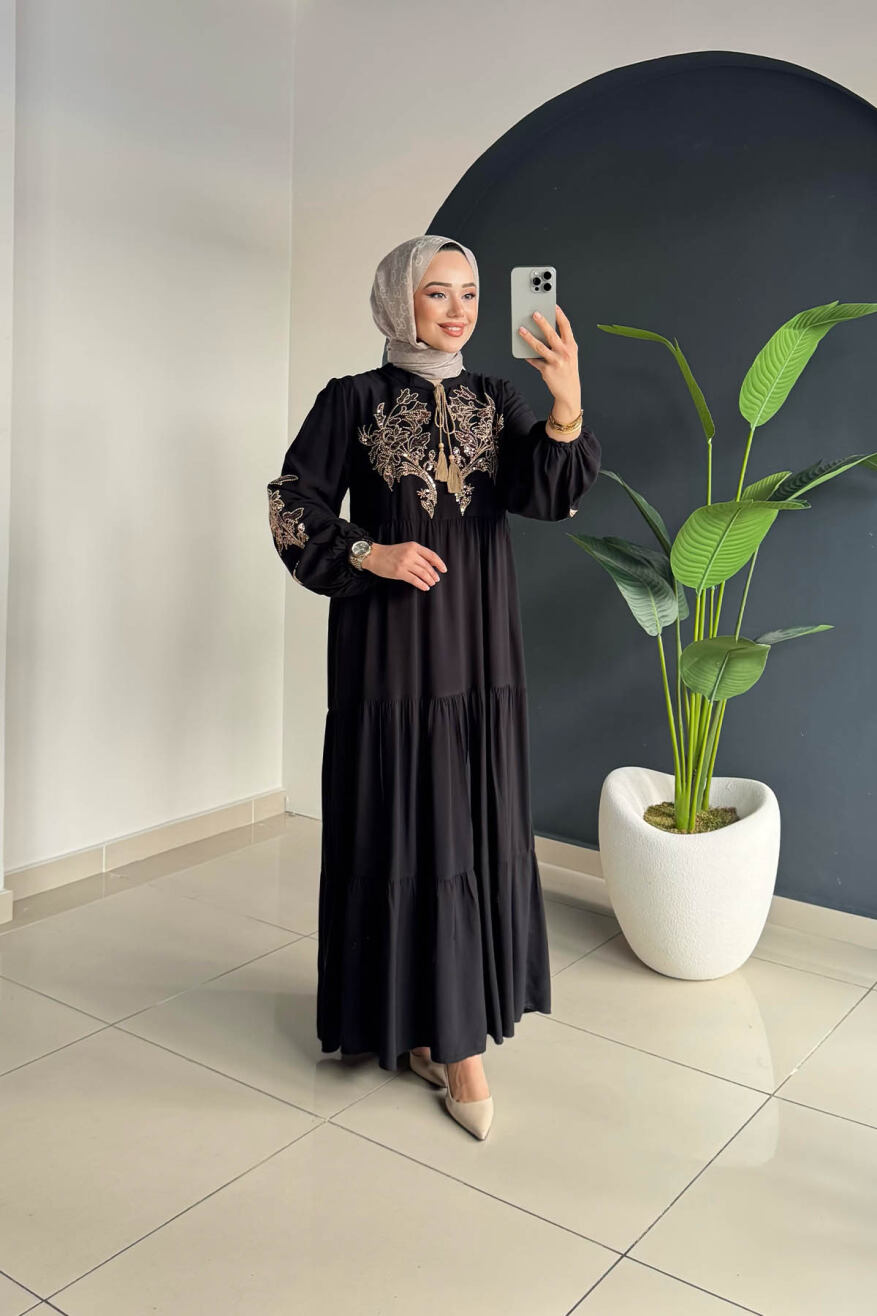 Nakışlı Elbise 2065 Siyah - 1