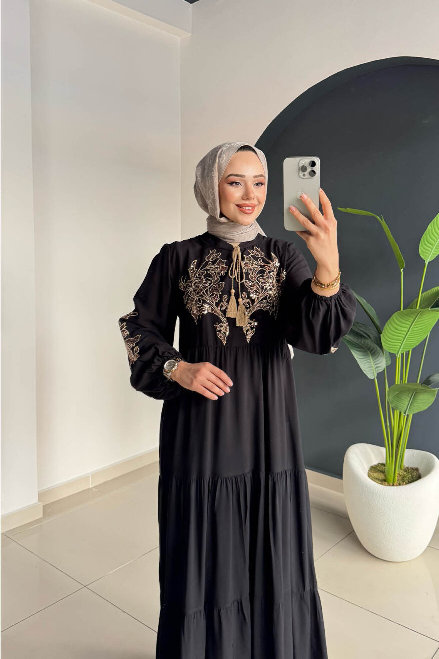 Nakışlı Elbise 2065 Siyah - 3
